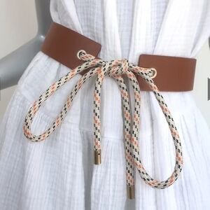 Veronica Beard Brown Belt with Multicolor Rope Accent